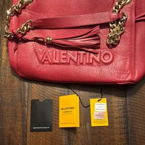 Valentino Red Leather Chain Shoulder Bag - Luisa
